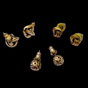 Vintage Lot of Three Pairs of Gold Plated Post Earrings